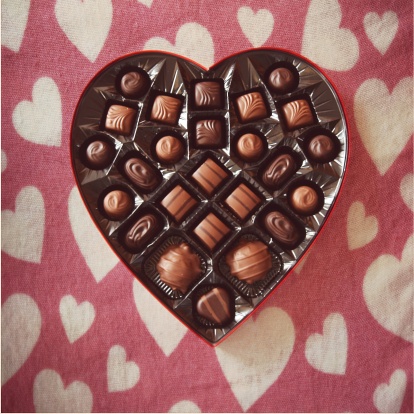 Chocolate candy in heart-shaped box