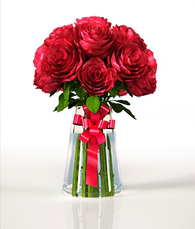 Red roses in a vase, artwork